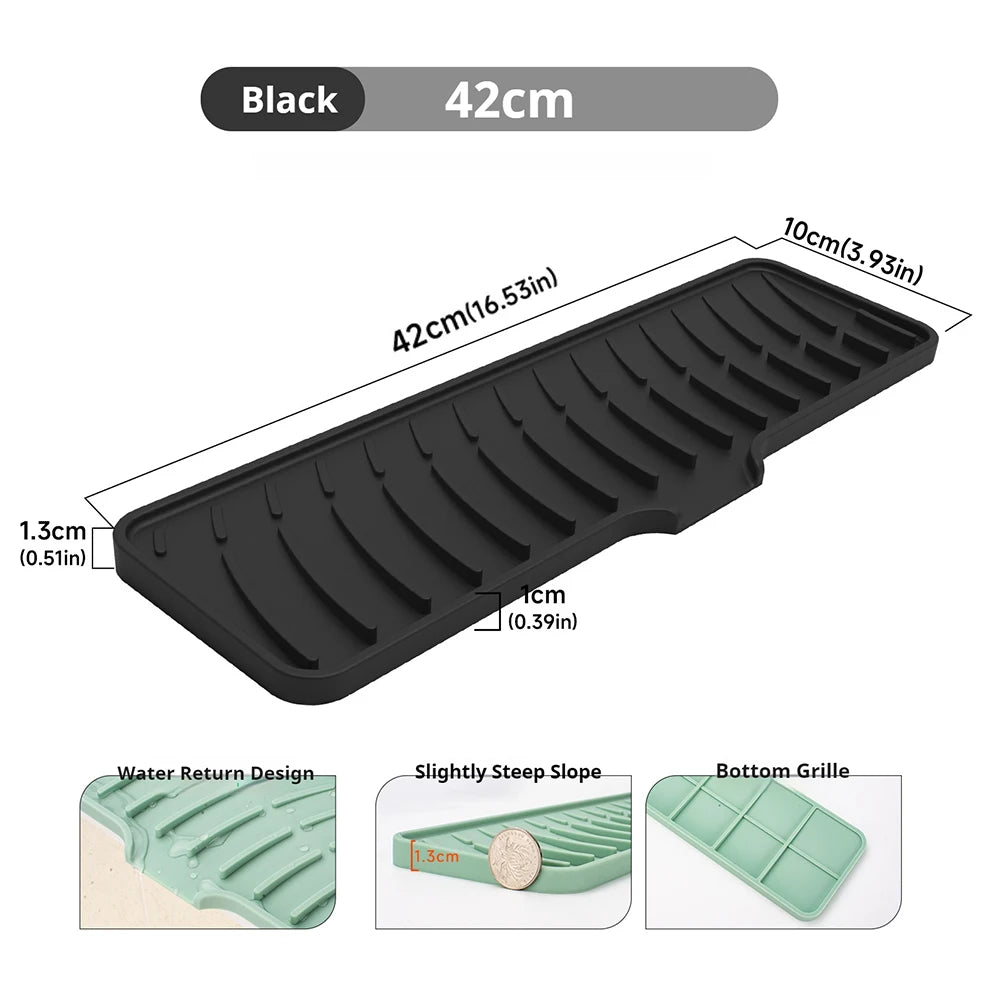Kitchen Faucet Silicone Mat Bathroom Anti-Slip Sink Drain Mat, Slope Diversion Drainage Mat, Tableware Drying Protection Mat