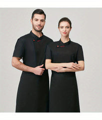 Men'S Short Sleeve Chef Uniform - High-End, Breathable Kitchen and Restaurant Attire with a Stylish Black Design, Short Sleeves, and Button Details. Perfect for Holiday Parties, Restaurant Uniforms, and Professional Settings,