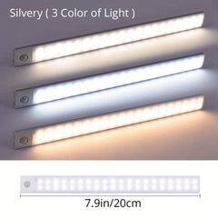 [LED Motion Sensor Light] KATHYLIGHT 1pc LED Motion Sensor Cabinet Light - Brushed Metal Strip Sconce with Voice Control, Wireless Magnetic USB Rechargeable, Auto-shut-off, Detachable Fixture, Plastic Shade - for Wardrobe, Cl