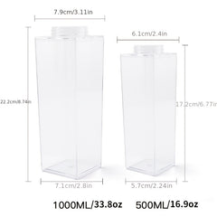 Durable, Leak-Proof Square Milk Carton Water Bottle - 16.9oz/33.8oz, BPA-Free Plastic, Dishwasher Safe for Travel & Kitchen Use