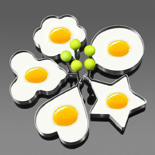 Set Of 5 Stainless Steel Fried Egg Molds, Kitchen Diy Egg Fryer, Love Frying Eggs, Egg Rolled Egg Model, Fried Egg Pancake Fryer