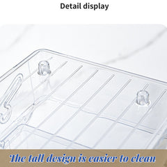 A Clear Plastic Refrigerator Organizer with Soda Water Dispenser And Beverage Rack - Designed for Fridges, Freezers, Pantries, Kitchens, Countertops, And Cabinets - Perfect Kitchen Accessory.