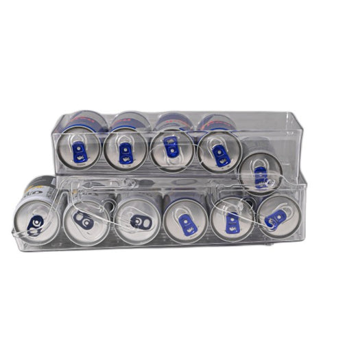 A Clear Plastic Refrigerator Organizer with Soda Water Dispenser And Beverage Rack - Designed for Fridges, Freezers, Pantries, Kitchens, Countertops, And Cabinets - Perfect Kitchen Accessory.