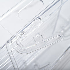 A Clear Plastic Refrigerator Organizer with Soda Water Dispenser And Beverage Rack - Designed for Fridges, Freezers, Pantries, Kitchens, Countertops, And Cabinets - Perfect Kitchen Accessory.
