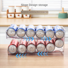 A Clear Plastic Refrigerator Organizer with Soda Water Dispenser And Beverage Rack - Designed for Fridges, Freezers, Pantries, Kitchens, Countertops, And Cabinets - Perfect Kitchen Accessory.