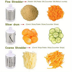 Rotary Cheese Grater and Vegetable Slicer - Kitchen Mandoline with 3 Interchangeable Blades, Easy-to-Clean for Fruits, Potatoes, Carrots, Nuts