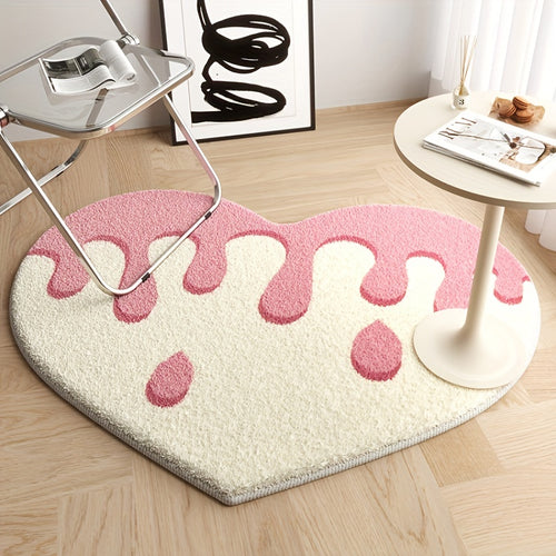 1pc Cute Heart Shaped Non-Slip Rugs for Girls Bedroom, Living Room, Bathroom, Kitchen, and Hallway - Soft and Thickened Area Rugs with Cartoon Design - Perfect Bathroom Accessories and Home Decor