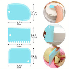 3pcs Cake Scraper Smoother Set, Cake Icing Smoother Tool For Cake Decoration, Plastic Dough Scraper, Flexible Bowl Scraper For Baking, Multifunctional Kitchen Tools