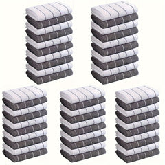 [Super Absorbent Towels] 5pcs HYER KITCHEN Super Absorbent Microfiber Cleaning Towels, Quick-Drying, Striped Gray and White, Multipurpose for Kitchen & Bathroom Use