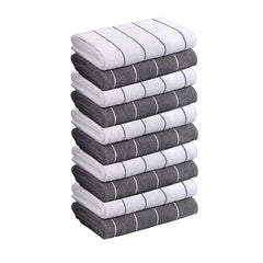 [Super Absorbent Towels] 5pcs HYER KITCHEN Super Absorbent Microfiber Cleaning Towels, Quick-Drying, Striped Gray and White, Multipurpose for Kitchen & Bathroom Use