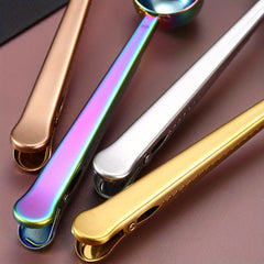 Stainless Steel 1pc Measuring Spoon - 2 In 1 Coffee Scoops With Bag Clip, Multifunctional Milk Powder Scoop With Sealing Clip, Kitchen Accessories