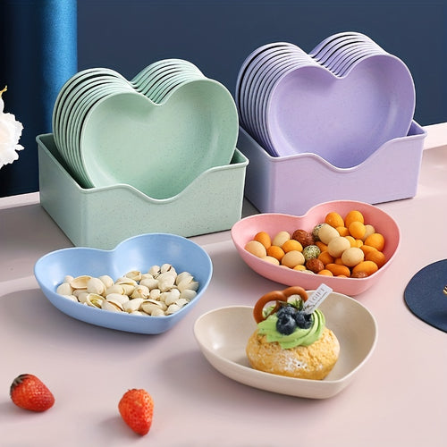 [5pcs Durable Heart-Shaped Plate Set] 5pcs Heart-Shaped Snack & Fruit Plate Set - Durable Plastic, Perfect for Desserts, Cakes, and Pickles - Ideal Kitchen Accessory