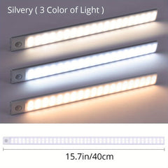 [LED Motion Sensor Light] KATHYLIGHT 1pc LED Motion Sensor Cabinet Light - Brushed Metal Strip Sconce with Voice Control, Wireless Magnetic USB Rechargeable, Auto-shut-off, Detachable Fixture, Plastic Shade - for Wardrobe, Cl