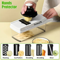 1 Set, 15-in-1 Premium Stainless Steel Vegetable Chopper - Multifunctional Fruit Slicer, Food Grater, Onion Mincer, Potato Shredder with 7 Square Blades, Draining Basket, and Manual Operation for Efficient Kitchen Tasks