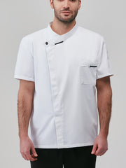 Men'S Short Sleeve Chef Uniform - High-End, Breathable Kitchen and Restaurant Attire with a Stylish Black Design, Short Sleeves, and Button Details. Perfect for Holiday Parties, Restaurant Uniforms, and Professional Settings,