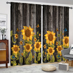 2pcs Sunflower Printed Curtain, Rod Pocket Window Treatment For Bedroom Office Kitchen Living Room Study Home Decor
