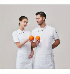 Men'S Short Sleeve Chef Uniform - High-End, Breathable Kitchen and Restaurant Attire with a Stylish Black Design, Short Sleeves, and Button Details. Perfect for Holiday Parties, Restaurant Uniforms, and Professional Settings,