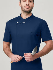 Men'S Short Sleeve Chef Uniform - High-End, Breathable Kitchen and Restaurant Attire with a Stylish Black Design, Short Sleeves, and Button Details. Perfect for Holiday Parties, Restaurant Uniforms, and Professional Settings,