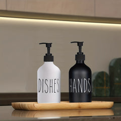 Plastic Soap Dispenser Set, Includes Black Hand Soap Dispenser and White Dish Soap Dispenser. Kitchen Soap Dispenser Set Suitable for Black and White Kitchen Decor