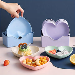 [5pcs Durable Heart-Shaped Plate Set] 5pcs Heart-Shaped Snack & Fruit Plate Set - Durable Plastic, Perfect for Desserts, Cakes, and Pickles - Ideal Kitchen Accessory