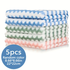 5/10pcs Ultra-Soft Microfiber Dish Cloths - Thickened Coral Velvet Cationic Double-Sided Towels for Strong Stain Removal, Scouring Pads, Absorbent, Lint-Free, Durable, Easy to Clean, and Reusable for Kitchen Cleaning