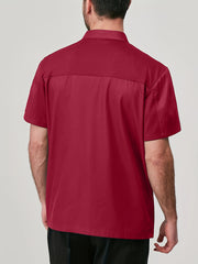 Men'S Short Sleeve Chef Uniform - High-End, Breathable Kitchen and Restaurant Attire with a Stylish Black Design, Short Sleeves, and Button Details. Perfect for Holiday Parties, Restaurant Uniforms, and Professional Settings,