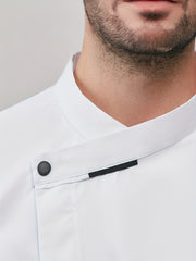 Men'S Short Sleeve Chef Uniform - High-End, Breathable Kitchen and Restaurant Attire with a Stylish Black Design, Short Sleeves, and Button Details. Perfect for Holiday Parties, Restaurant Uniforms, and Professional Settings,