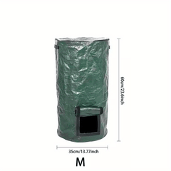 34 Gallons Large Capacity Dark Green Reusable Outdoor Compost Box - Self-Made Nutrient Soil Compost Bag with Two-Way Zipper, Fertilizer Port, and Durable PE Material for Kitchen Waste Collection