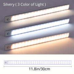 [LED Motion Sensor Light] KATHYLIGHT 1pc LED Motion Sensor Cabinet Light - Brushed Metal Strip Sconce with Voice Control, Wireless Magnetic USB Rechargeable, Auto-shut-off, Detachable Fixture, Plastic Shade - for Wardrobe, Cl