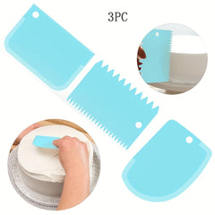 3pcs Cake Scraper Smoother Set, Cake Icing Smoother Tool For Cake Decoration, Plastic Dough Scraper, Flexible Bowl Scraper For Baking, Multifunctional Kitchen Tools