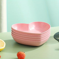 [5pcs Durable Heart-Shaped Plate Set] 5pcs Heart-Shaped Snack & Fruit Plate Set - Durable Plastic, Perfect for Desserts, Cakes, and Pickles - Ideal Kitchen Accessory