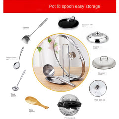 1pc Stainless Steel Pot Lid Rack Shelf with Drain Tray Bracket - Free Punching Soup Spoon Rack with Removable Shelf - Kitchen Accessories for Easy Pot Cover Storage and Drainage