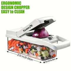 1 Set, 15-in-1 Premium Stainless Steel Vegetable Chopper - Multifunctional Fruit Slicer, Food Grater, Onion Mincer, Potato Shredder with 7 Square Blades, Draining Basket, and Manual Operation for Efficient Kitchen Tasks