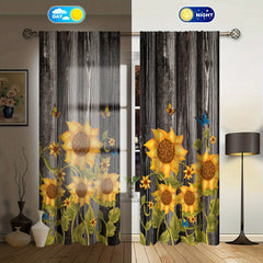 2pcs Sunflower Printed Curtain, Rod Pocket Window Treatment For Bedroom Office Kitchen Living Room Study Home Decor