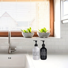 Plastic Soap Dispenser Set, Includes Black Hand Soap Dispenser and White Dish Soap Dispenser. Kitchen Soap Dispenser Set Suitable for Black and White Kitchen Decor