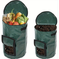 34 Gallons Large Capacity Dark Green Reusable Outdoor Compost Box - Self-Made Nutrient Soil Compost Bag with Two-Way Zipper, Fertilizer Port, and Durable PE Material for Kitchen Waste Collection