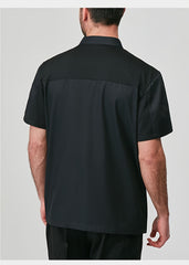 Men'S Short Sleeve Chef Uniform - High-End, Breathable Kitchen and Restaurant Attire with a Stylish Black Design, Short Sleeves, and Button Details. Perfect for Holiday Parties, Restaurant Uniforms, and Professional Settings,