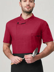 Men'S Short Sleeve Chef Uniform - High-End, Breathable Kitchen and Restaurant Attire with a Stylish Black Design, Short Sleeves, and Button Details. Perfect for Holiday Parties, Restaurant Uniforms, and Professional Settings,