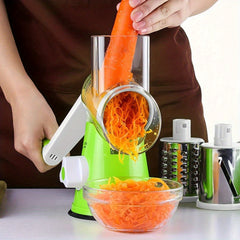 Rotary Cheese Grater and Vegetable Slicer - Kitchen Mandoline with 3 Interchangeable Blades, Easy-to-Clean for Fruits, Potatoes, Carrots, Nuts