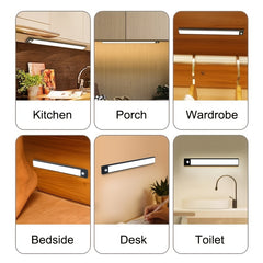 [LED Motion Sensor Light] KATHYLIGHT 1pc LED Motion Sensor Cabinet Light - Brushed Metal Strip Sconce with Voice Control, Wireless Magnetic USB Rechargeable, Auto-shut-off, Detachable Fixture, Plastic Shade - for Wardrobe, Cl