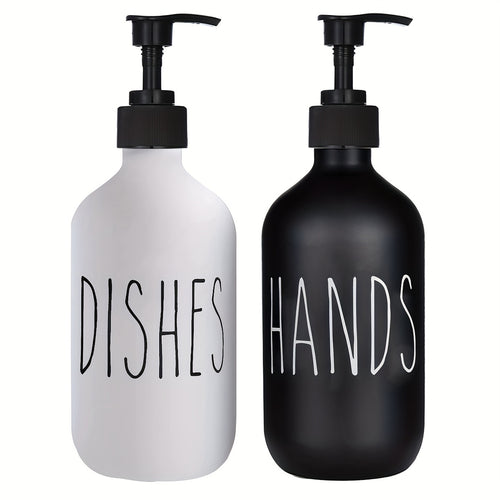 Plastic Soap Dispenser Set, Includes Black Hand Soap Dispenser and White Dish Soap Dispenser. Kitchen Soap Dispenser Set Suitable for Black and White Kitchen Decor