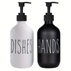 Plastic Soap Dispenser Set, Includes Black Hand Soap Dispenser and White Dish Soap Dispenser. Kitchen Soap Dispenser Set Suitable for Black and White Kitchen Decor