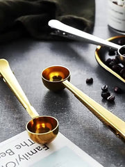 Stainless Steel 1pc Measuring Spoon - 2 In 1 Coffee Scoops With Bag Clip, Multifunctional Milk Powder Scoop With Sealing Clip, Kitchen Accessories