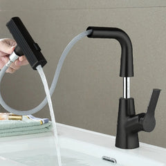 Kitchen Faucet, Height-Adjustable Sink Faucets, Hot and Cold Water Faucet, Black Kitchen Faucets, Rociad Head