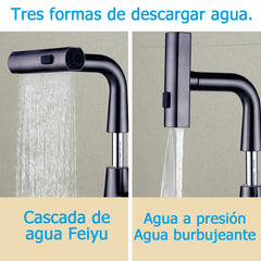 Kitchen Faucet, Height-Adjustable Sink Faucets, Hot and Cold Water Faucet, Black Kitchen Faucets, Rociad Head