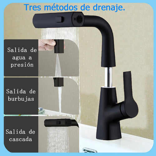 Kitchen Faucet, Height-Adjustable Sink Faucets, Hot and Cold Water Faucet, Black Kitchen Faucets, Rociad Head