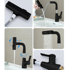 Kitchen Faucet, Height-Adjustable Sink Faucets, Hot and Cold Water Faucet, Black Kitchen Faucets, Rociad Head
