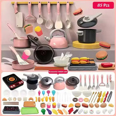 Kids Kitchen Toys Set 28/85PCS Play Kitchen Accessories Kit With Play Pots Pretend Food Cooking Toy Toddler Children's Day Gifts
