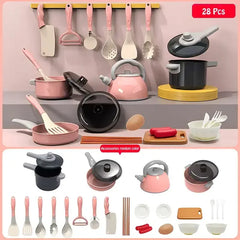 Kids Kitchen Toys Set 28/85PCS Play Kitchen Accessories Kit With Play Pots Pretend Food Cooking Toy Toddler Children's Day Gifts