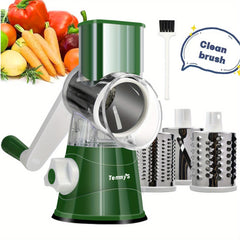 Rotary Cheese Grater and Vegetable Slicer - Kitchen Mandoline with 3 Interchangeable Blades, Easy-to-Clean for Fruits, Potatoes, Carrots, Nuts